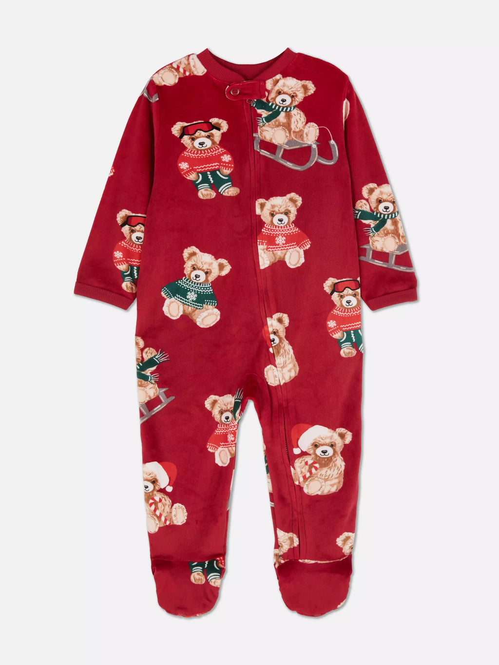 Babies Red Bear Family Christmas Sleepsuit