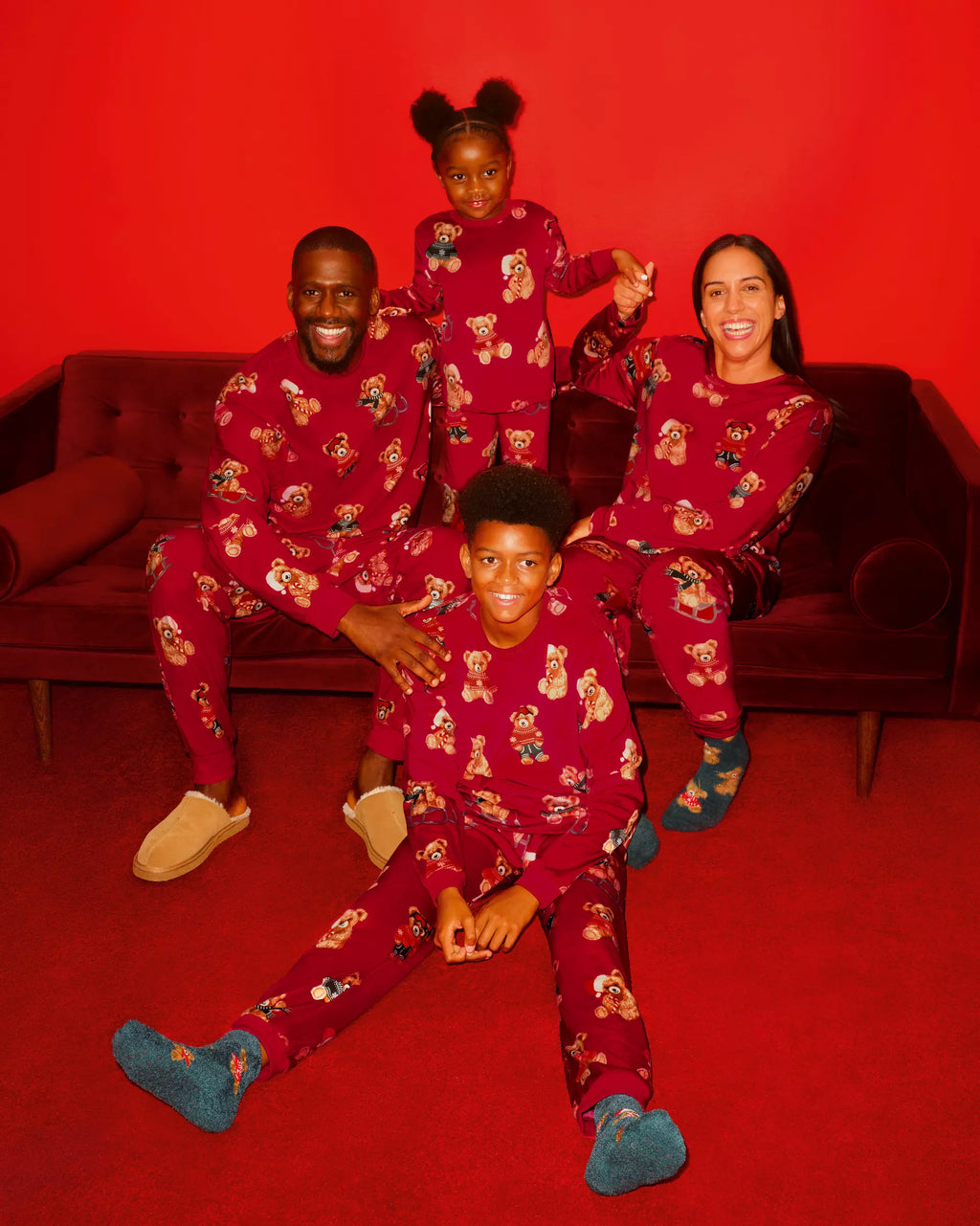 Babies Red Bear Family Christmas Sleepsuit