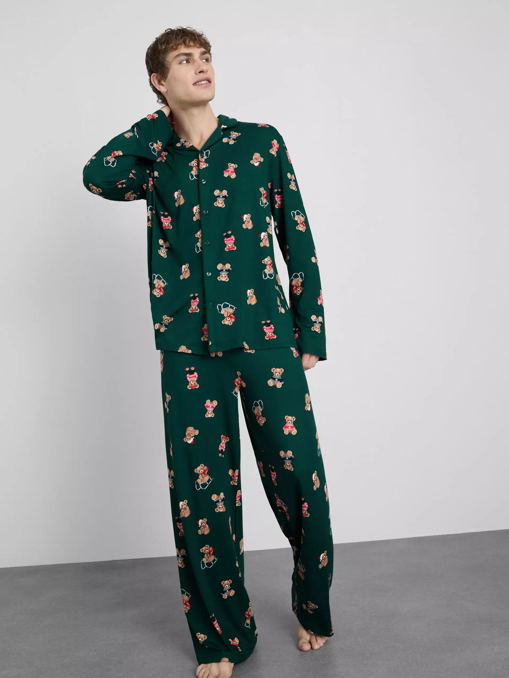 Men's Green Bear Family Christmas Pajamas