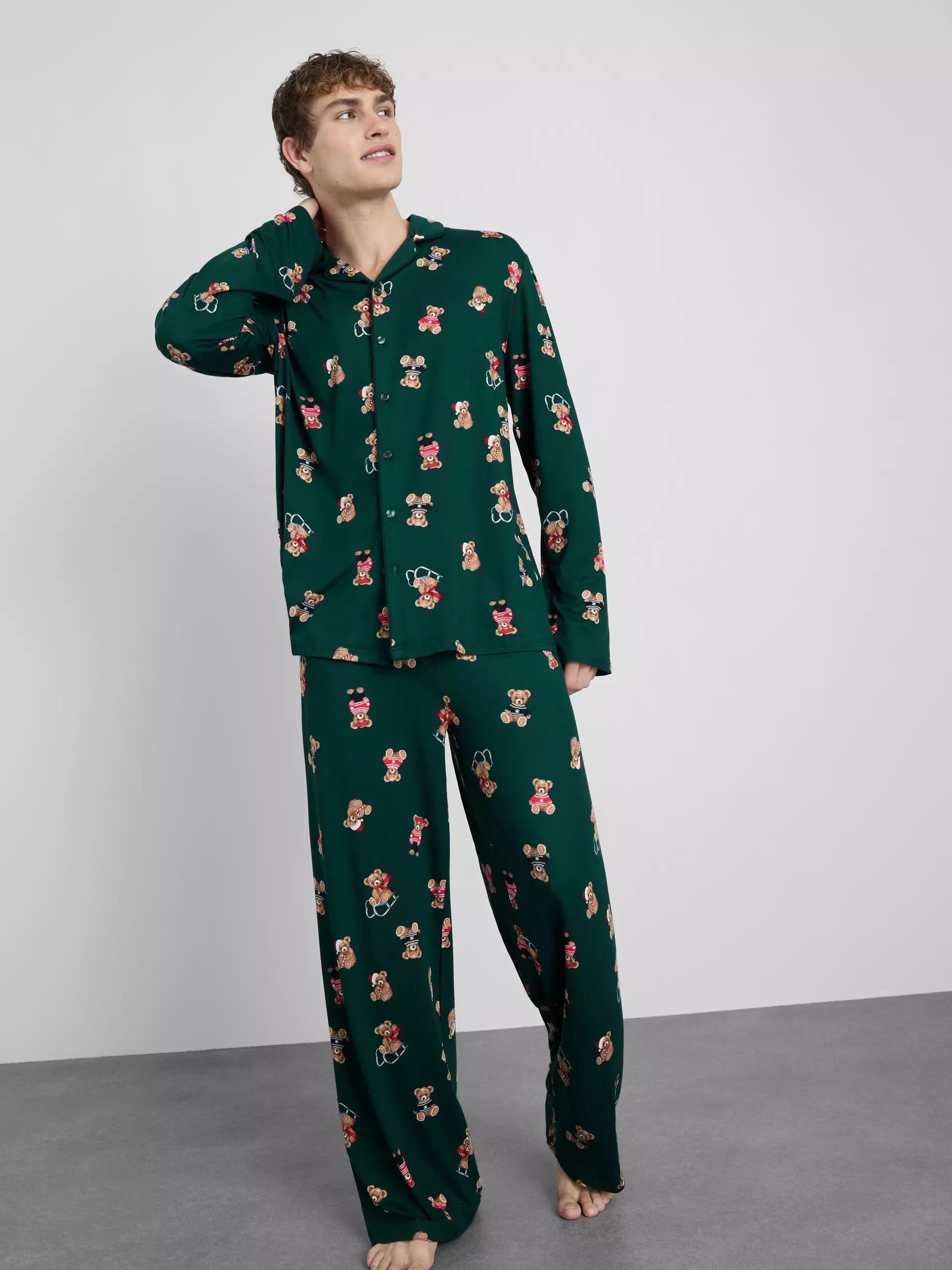Men's Green Bear Family Christmas Pajamas