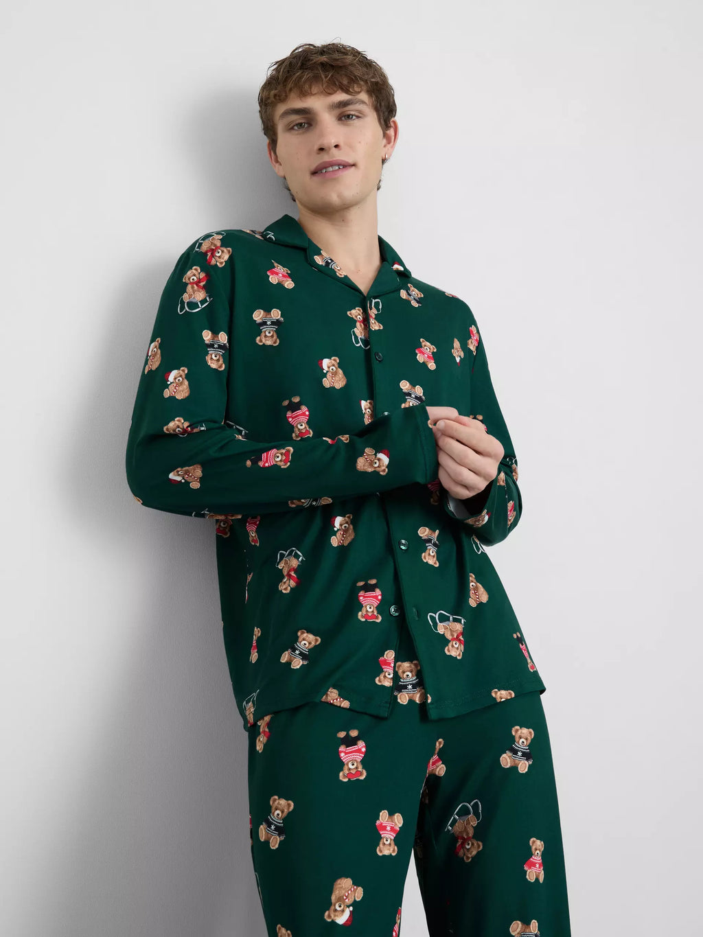 Men's Green Bear Family Christmas Pajamas