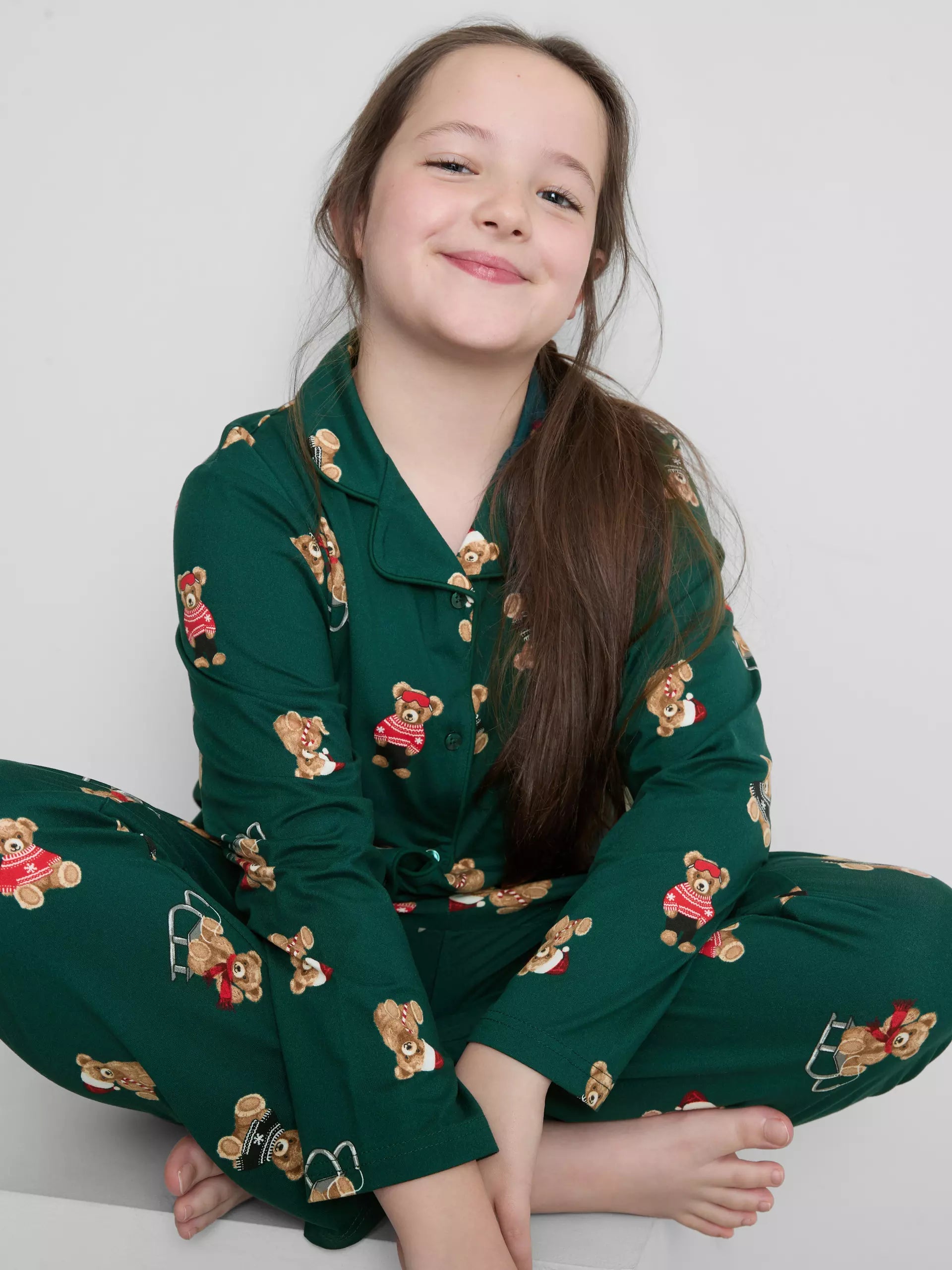 Kid's Green Bear Family Christmas Pajamas