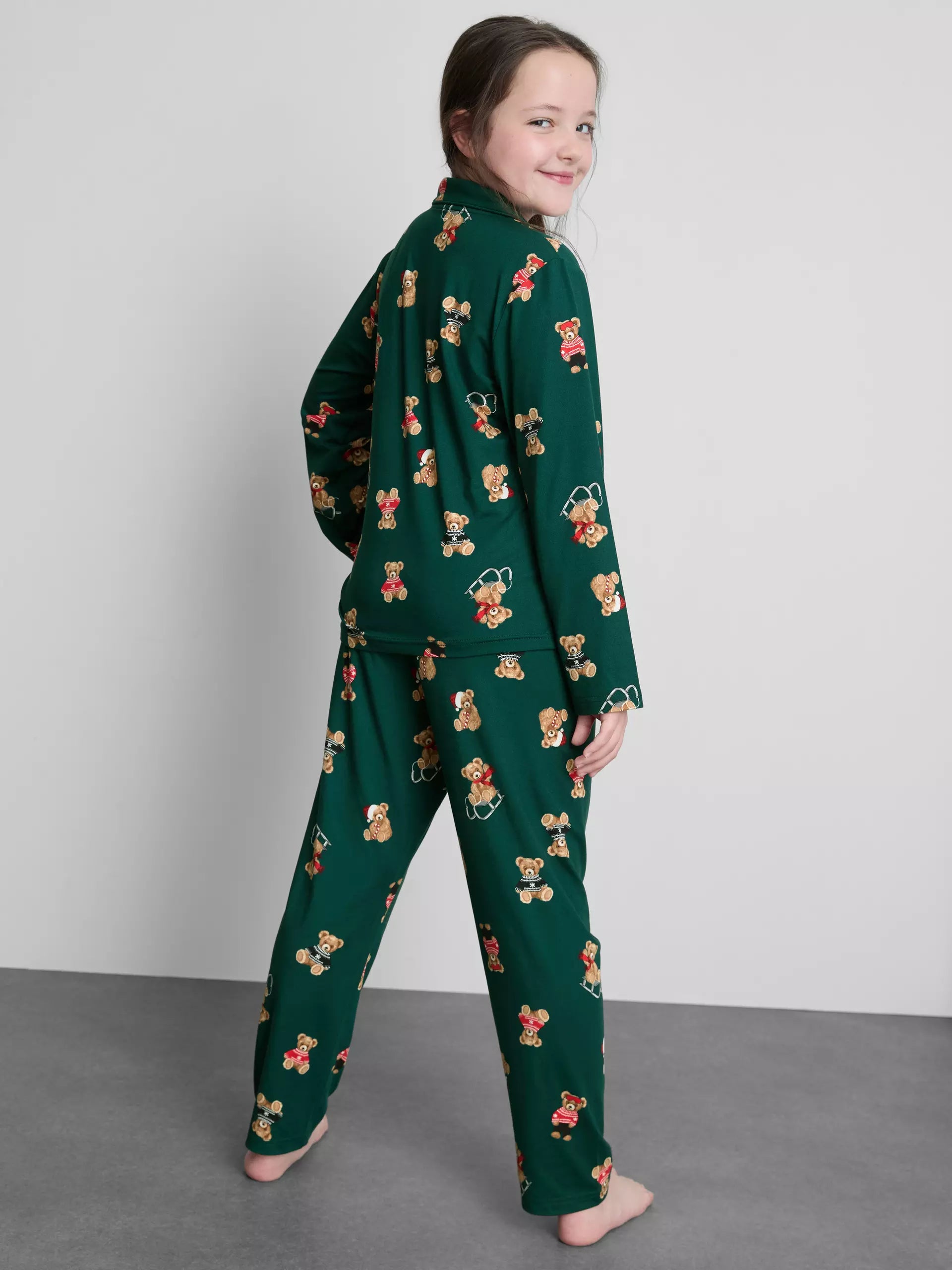 Kid's Green Bear Family Christmas Pajamas